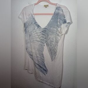 Women's White and Gray Feather Print‎ T-shirt Dress